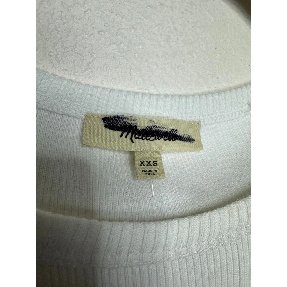 Madewell XXS Ribbed Puff Sleeve Top White 100% Cotton Slim Fit Round Neck NWT